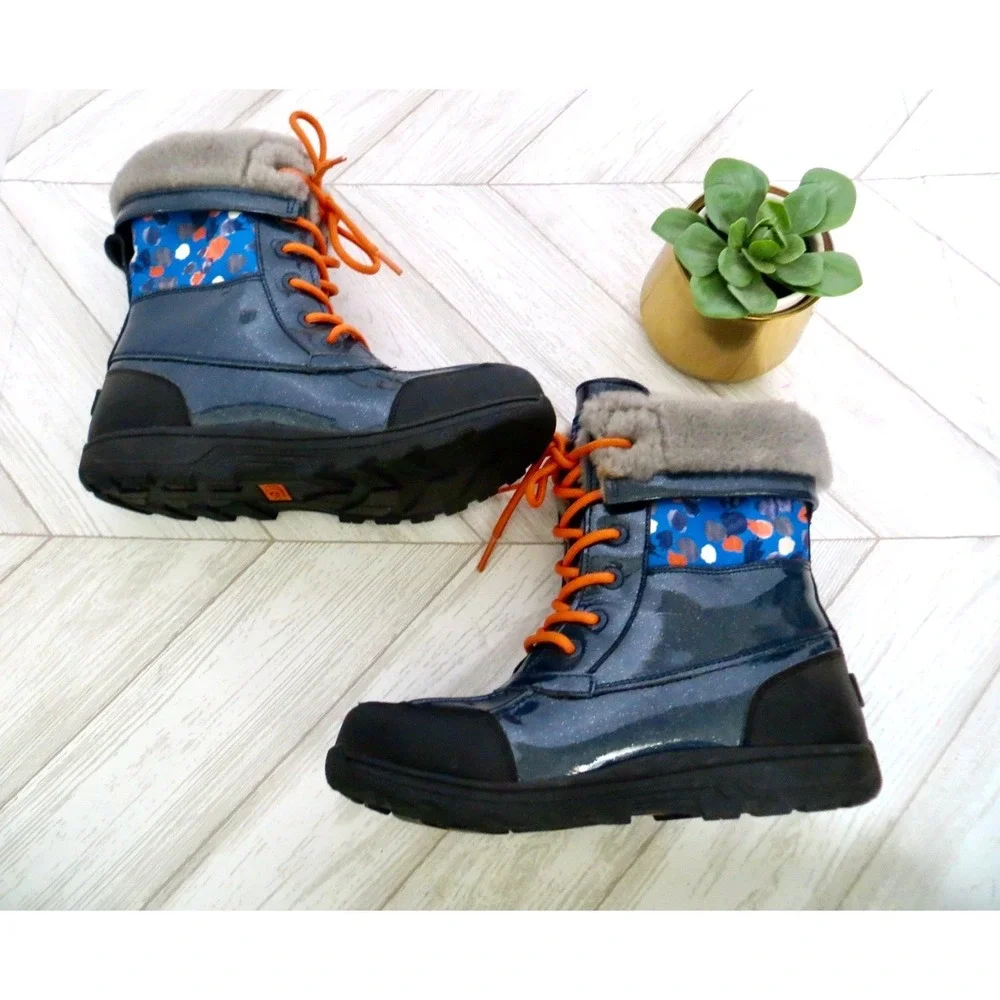 UGG Butte II Boots Pure Wool Lined Waterproof Blue Orange Youth Girls SZ 6
